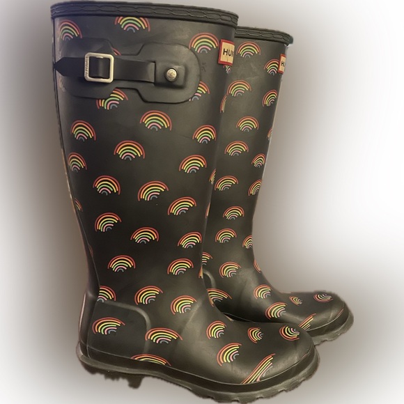 Tall Black & Rainbow Hunter Rain Boots Big Kid Size 4 - Picture 2 of 4